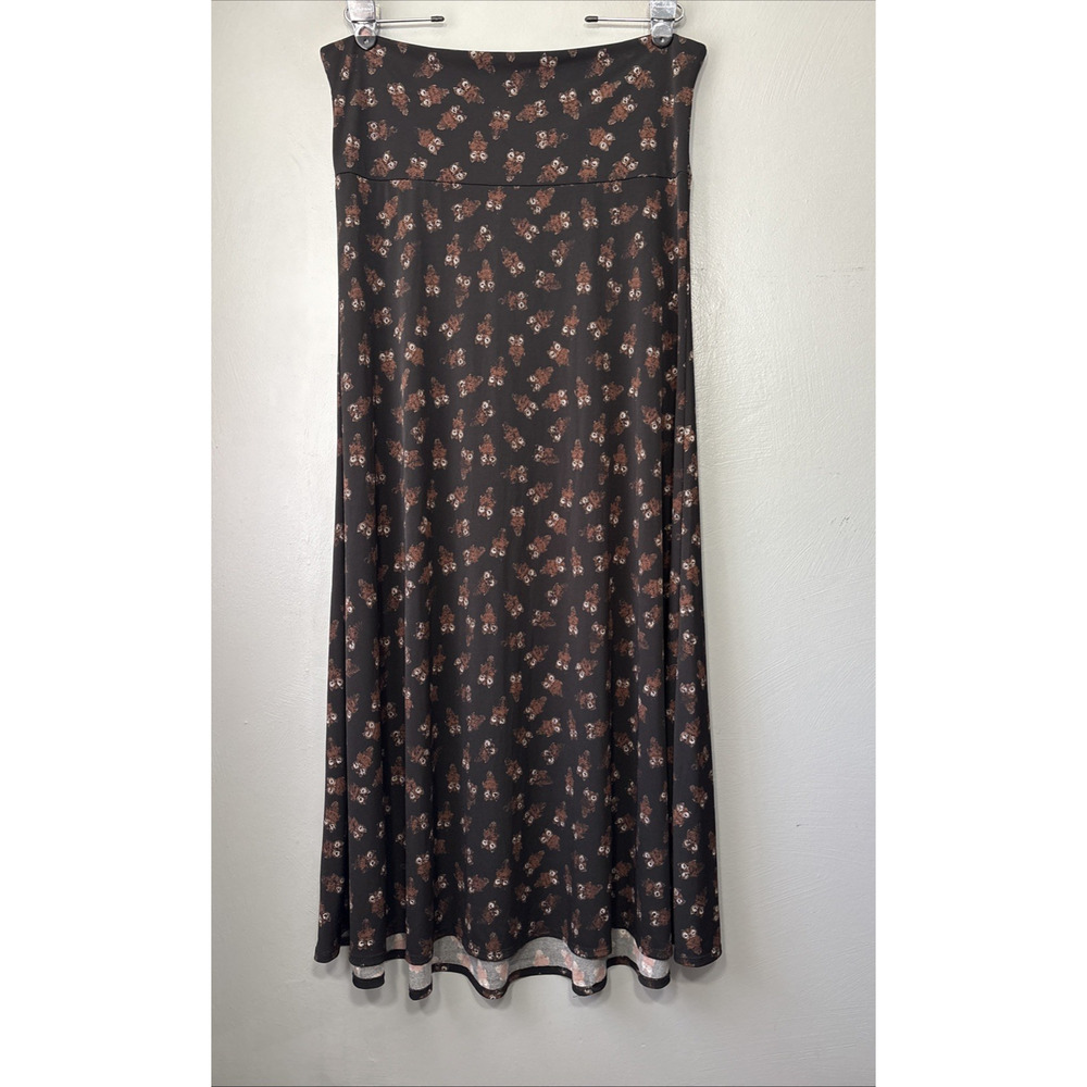 LulaRoe Maxi Skirt Size XL Black Brown Owl Knit Yoga Waist Halloween Spooky Dark
